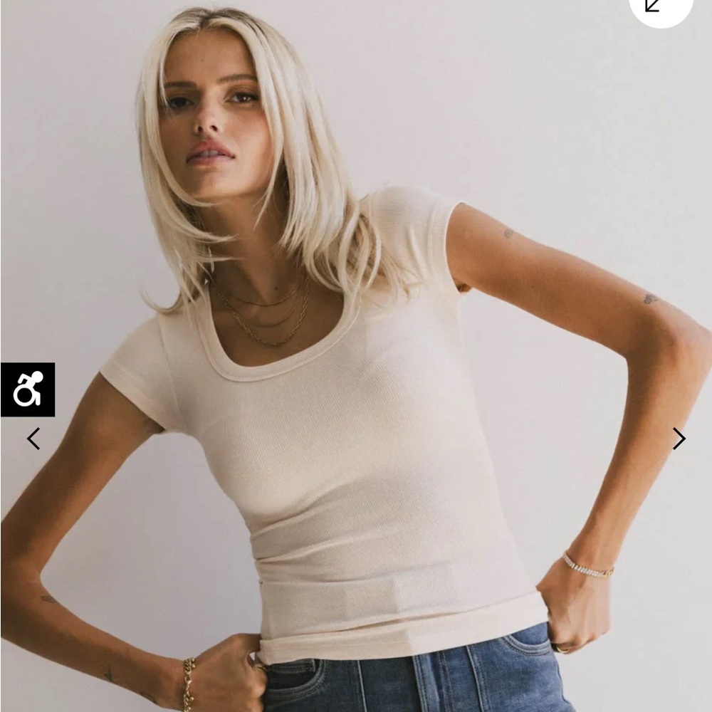 bohme Short Sleeve Scoop Neck Ribbed Tee in Cream